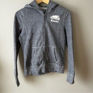 Roots Canada Salt and Pepper Kids Gray Full Zip Beaver Logo Hoodie XXL 14